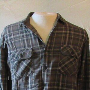 Kuhl Gray and Black Iron Mountain Flannel Size Large Cotton/Tencel Blend EUC